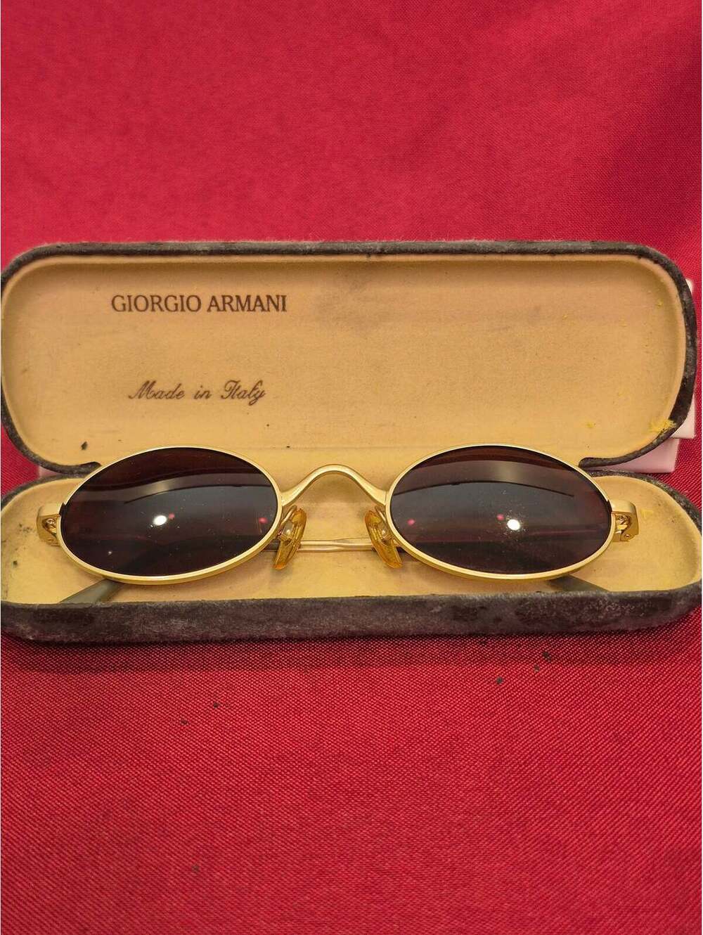Vintage Giorgio Armani Men's Oval Sunglasses – Gold Frame with Case